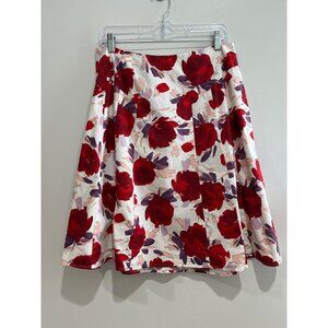 apt. 9 A-Line Rose Print Skirt Womens 12 Red Stretch Y2K Flowy